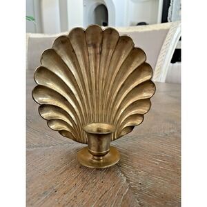 Single Vtg Solid  Brass Scalloped Clam Shell Wall Sconce Candle Holder MCM 6"